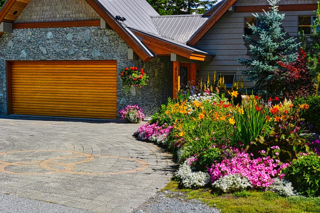 Whistler suburb house and flowers, BC