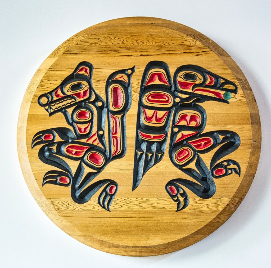 Wolf & Crow Plaque, Kwanlin Dün Cultural Centre, Whitehorse YT