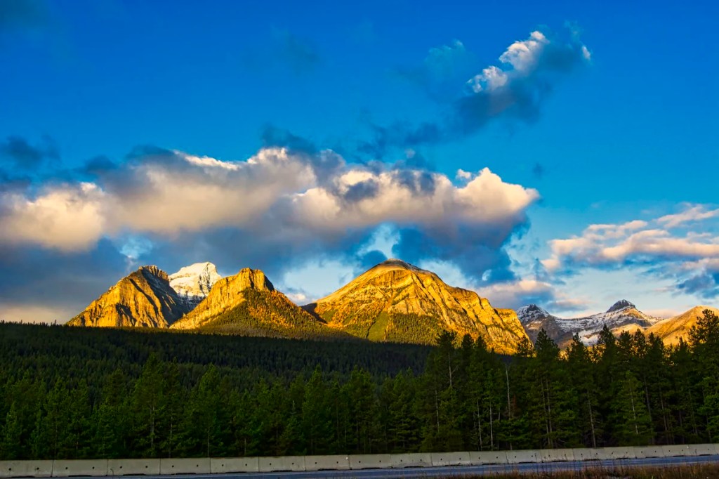 Mountain Range View from Trans-Canada Highway near Lake Louise, AB