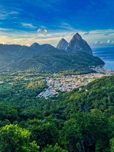 Vie of Pitons from Mirador Soufriere, St. Lucia