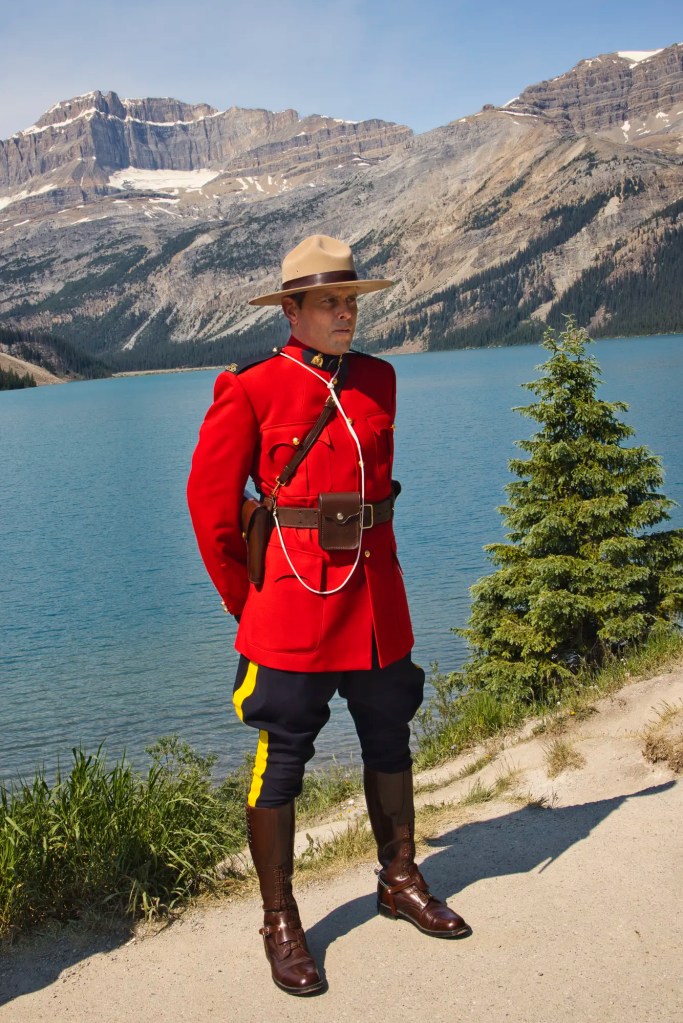 Mountie posing at Bow Lake, Banff NP, AB