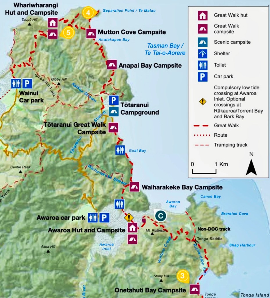 Abel Tasman Track North Map, NZ