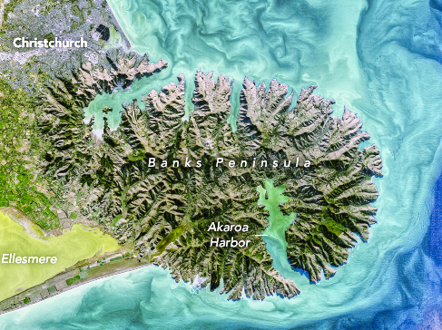 Banks Peninsula Map NASA Earth Observatory