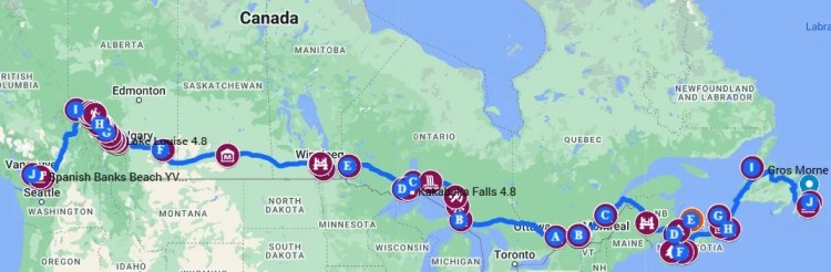 Trans Canada Itinerary Map