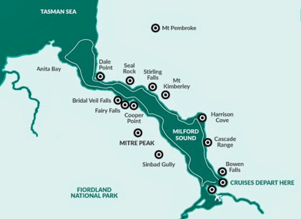 Milford Sound Cruise Map © milford-sound.co.nz