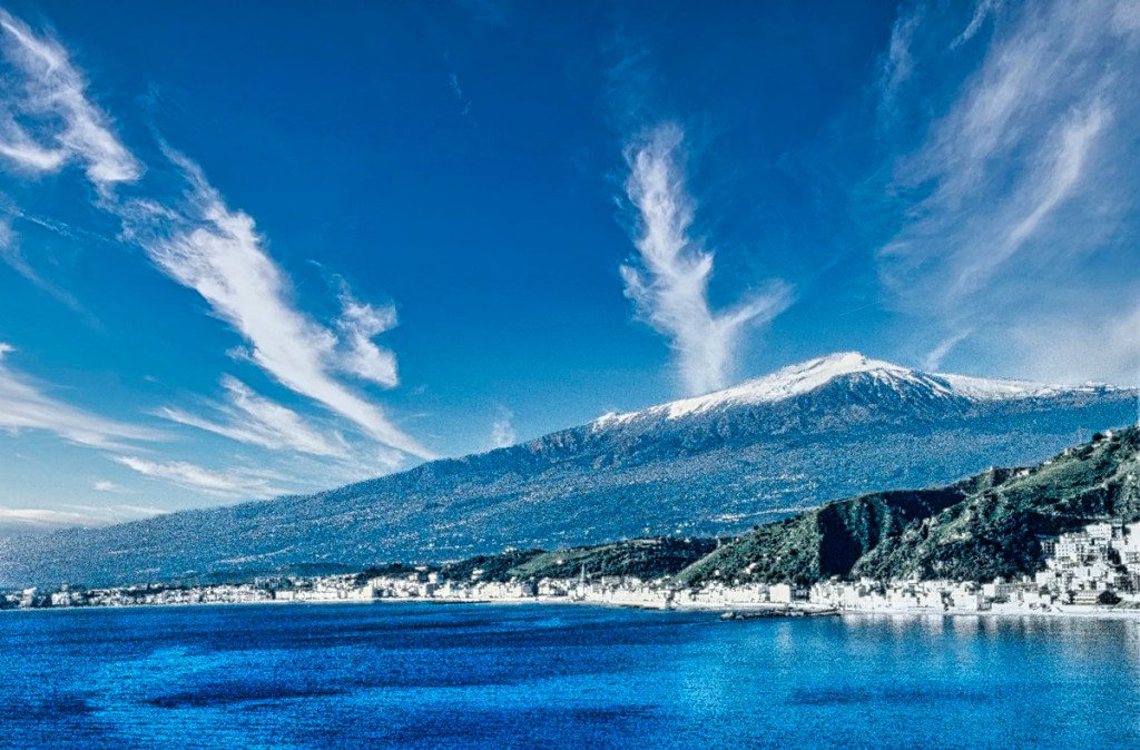 Porto di Giardini Naxos and Mt Etna View