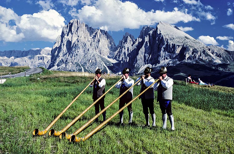Alpen Horns, Dolomite Mountains, Italy Alpen Horns, Dolomite Mountains, Italy