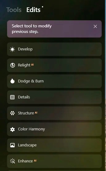 Luminar Neo Edit Panel