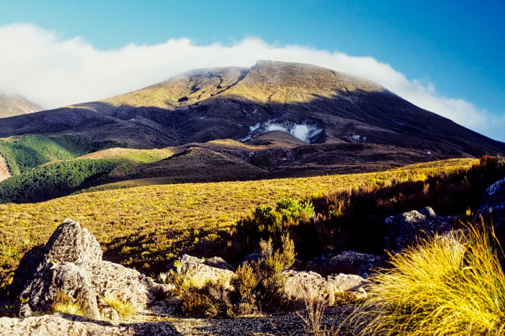 View of Ketetahi Hut and Springs below Mt. Tongariro, Tongariro Track