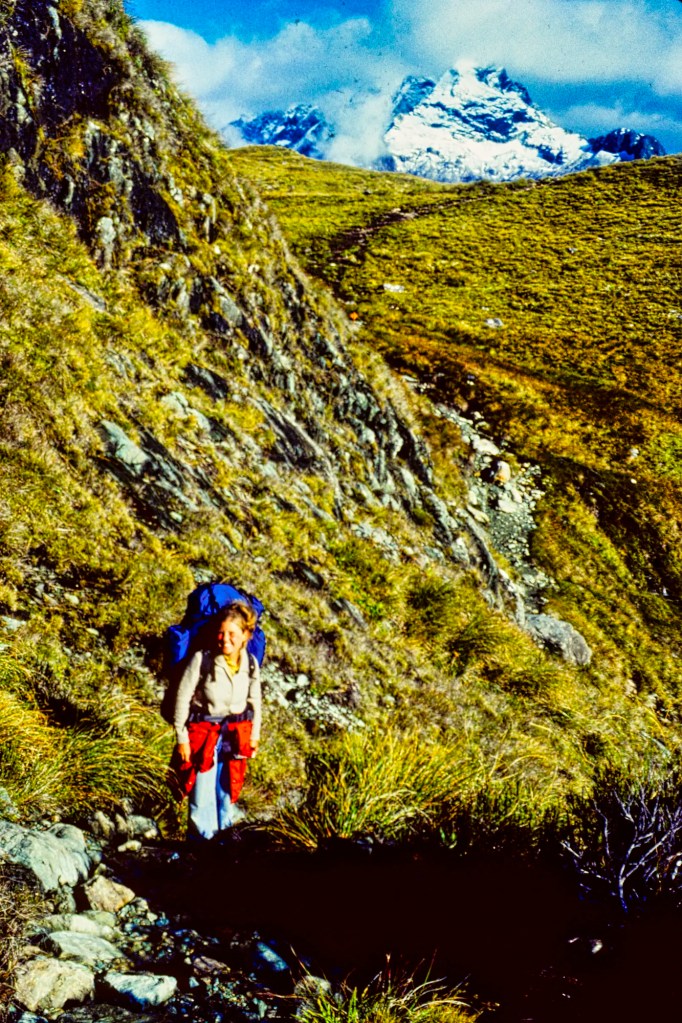 10-07 Corinne at Hollyford Valley Views, Routeburn Track, NZ