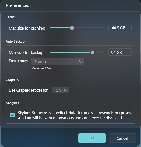 Luminar Neo Preferences Dialog