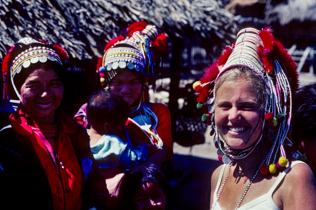 Corinne Wearing Akha Costume, Hill Tribe Trek, TH 48-13
