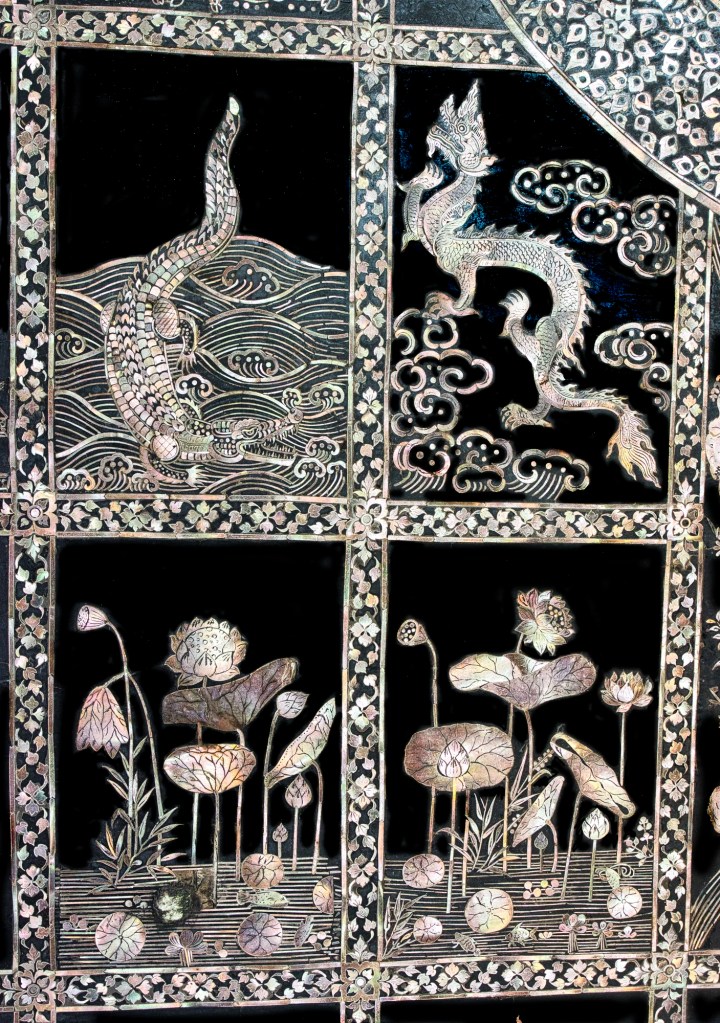 Mother of Pearl Makara, Naga, & Lotus, Reclining Buddha Feet, Wat Pho, Bangkok