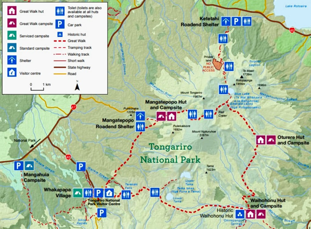 Tongariro Northern Circuit Map, Tongariro NP, NZ