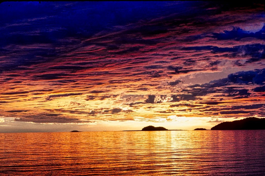 The sun sets in the West