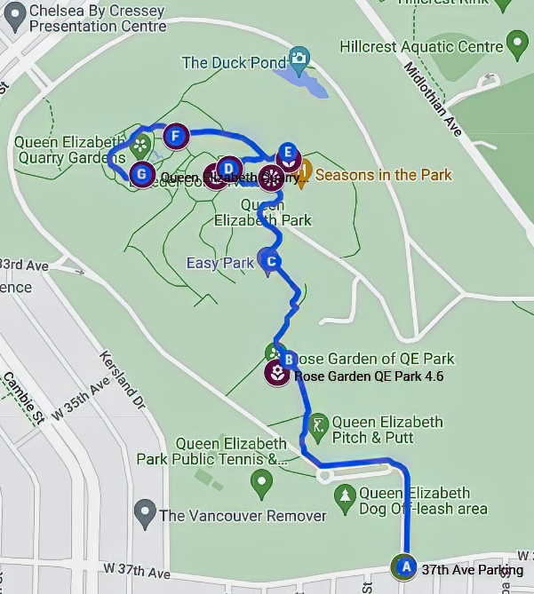 Queen Elizabeth Park Map, Vancouver, BC